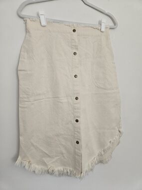 MOD REF Cream Snap-Front Frayed Hem Denim Western Skirt Normcore Large